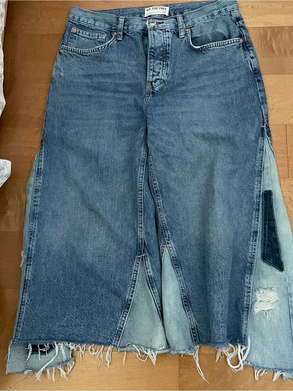 Free People Ripple Patchwork Wide-Leg Cropped Jeans, Sz 29